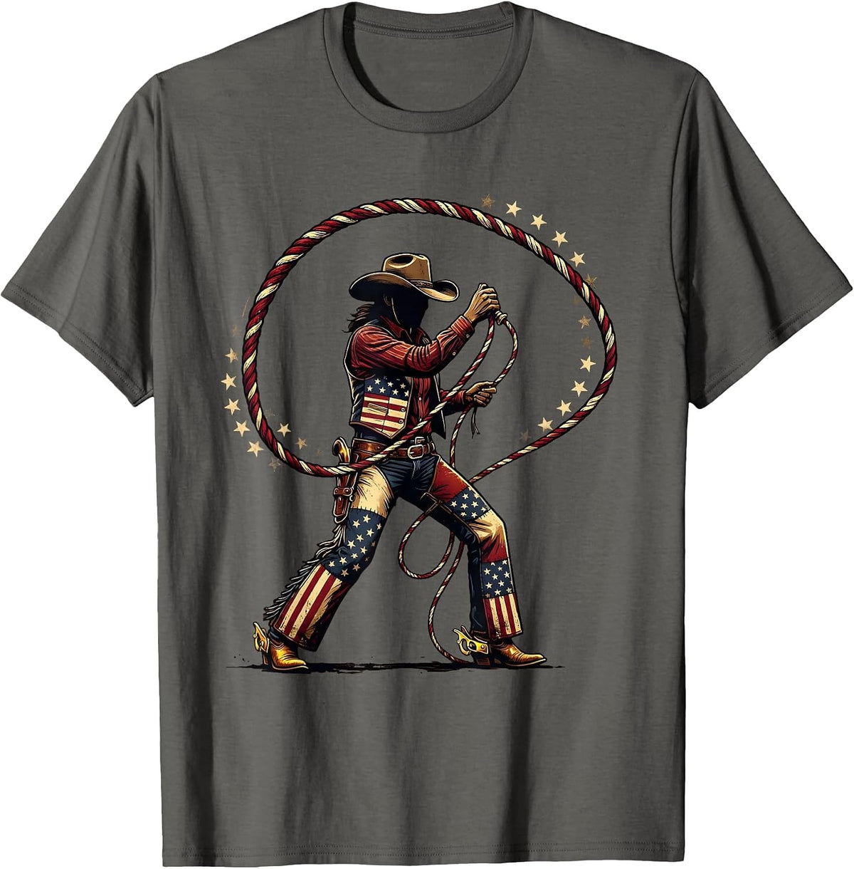 Cowgirl Lasso Western Rodeo Graphic Design T-Shirt - Asphalt Grey