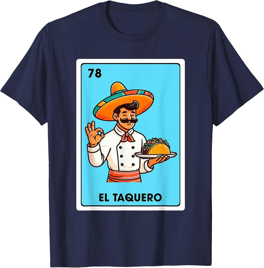 Mexican The Taco Maker Tacos El Taquero Mexican Bingo Card T-Shirt - Navy Blue
