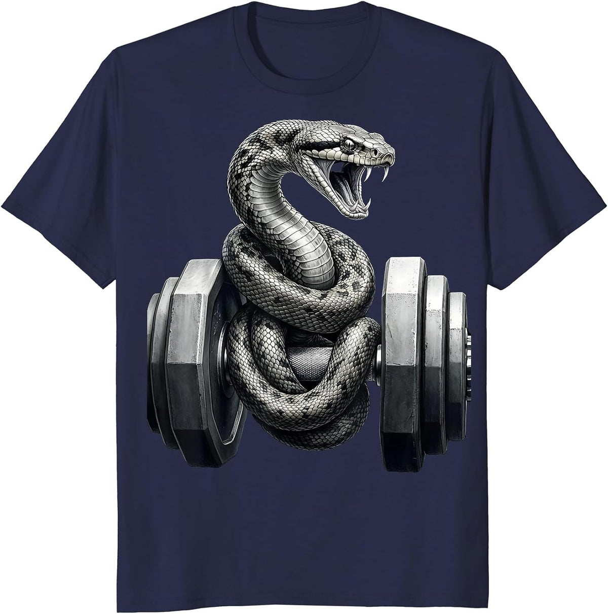 Snake Coiled Around Dumbbell Workout Graphic T-Shirt - Navy Blue