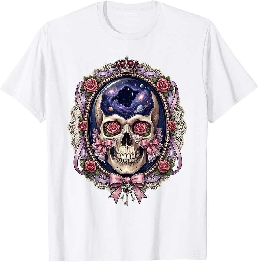 Men's Cosmic Skull Galaxy Cranium Illustration T-Shirt - White