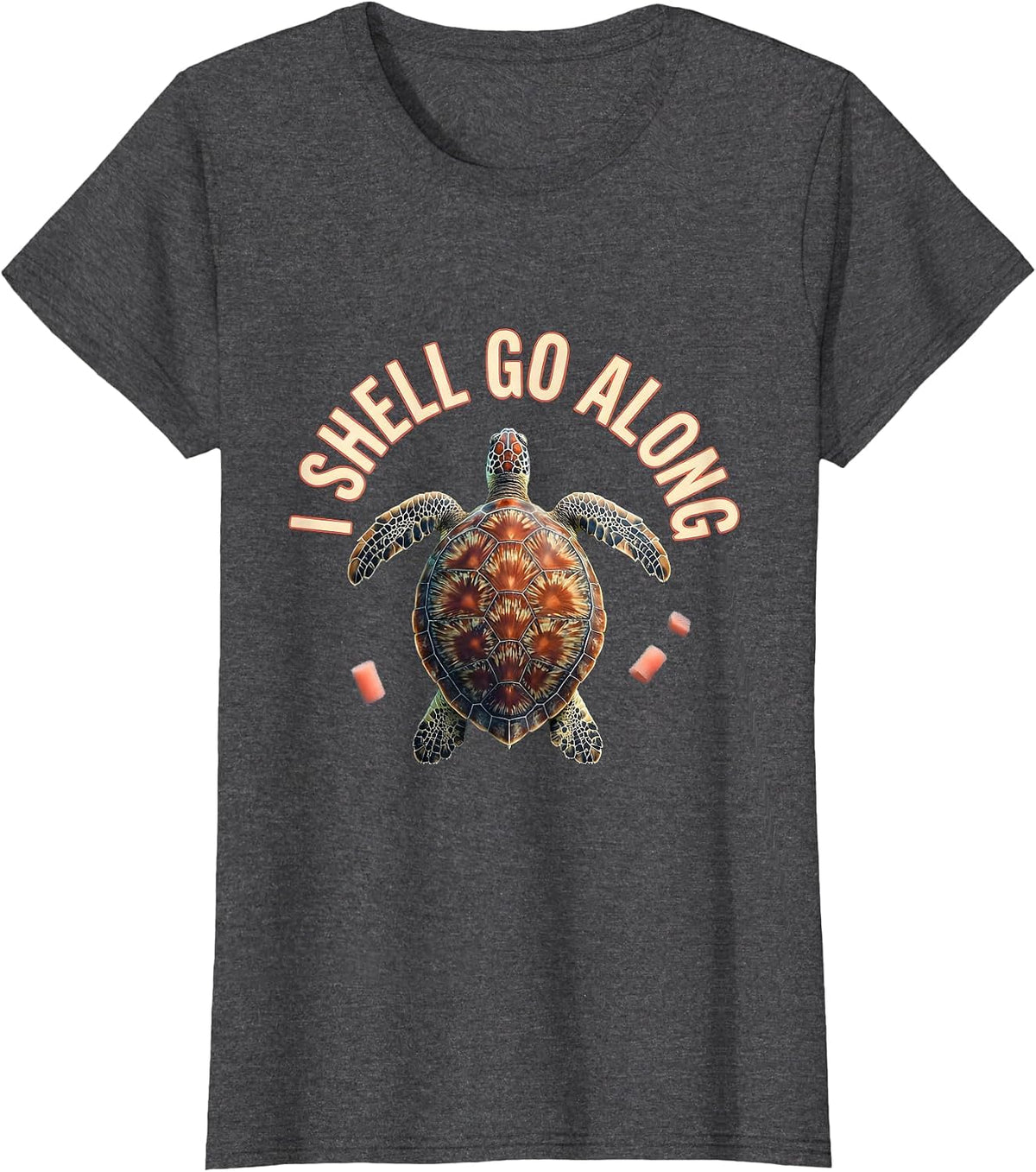 Women's I Shell Go Along Funny Sea Turtle Lover Tropical Vacation T-Shirt - Dark Heather Grey