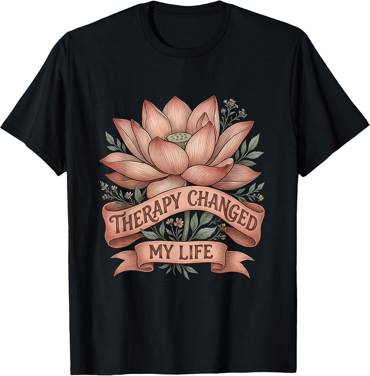 Men's Therapy Changed My Life Mental Health Design T-Shirt - Black