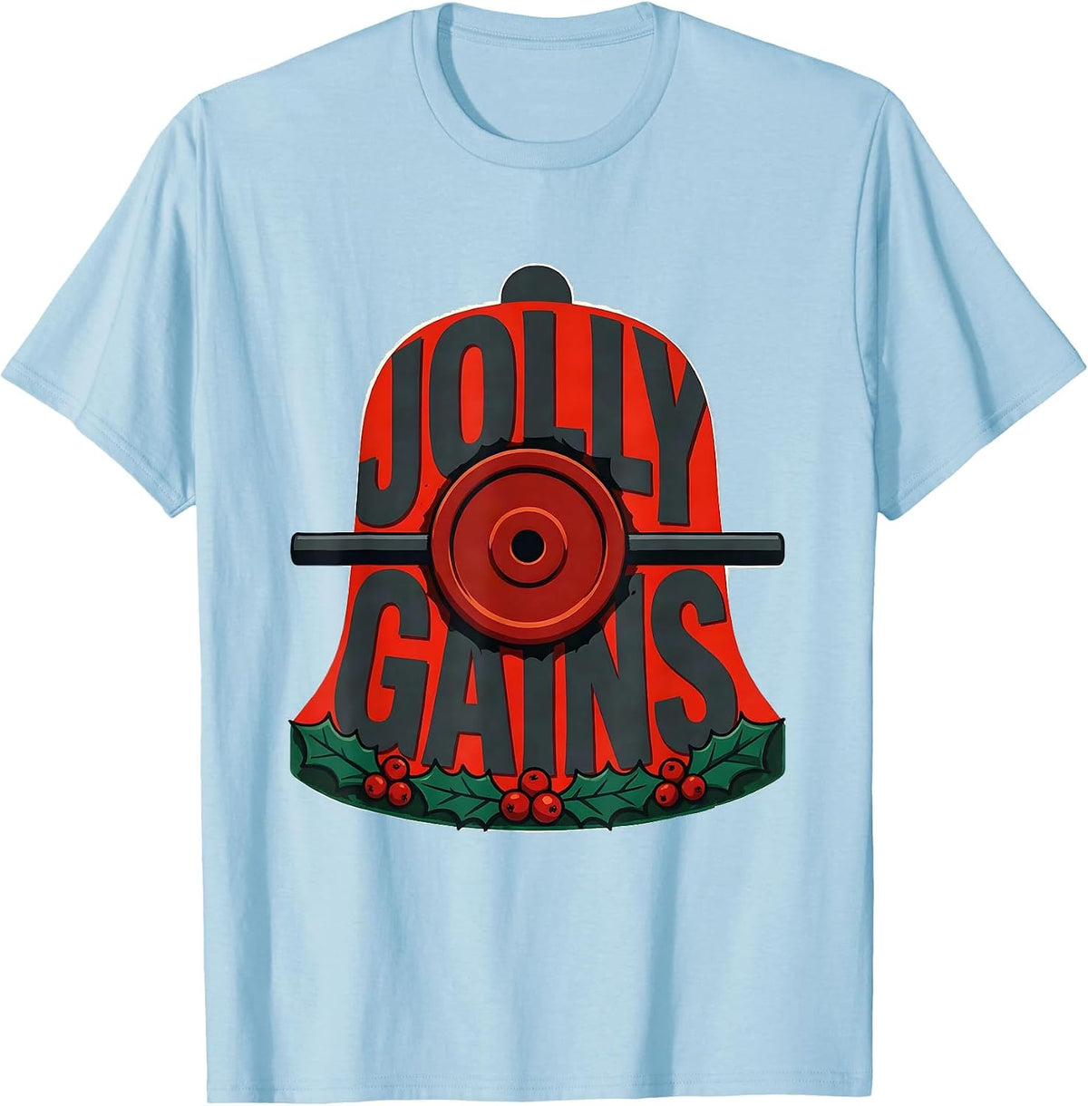 Men's Jolly Gains Funny Christmas Gym Weightlifting Workout T-Shirt - Baby Blue