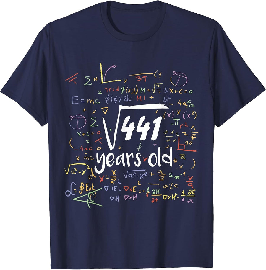 Square Root of 441-21st Birthday 21 Year Old Math Bday T-Shirt - Navy Blue