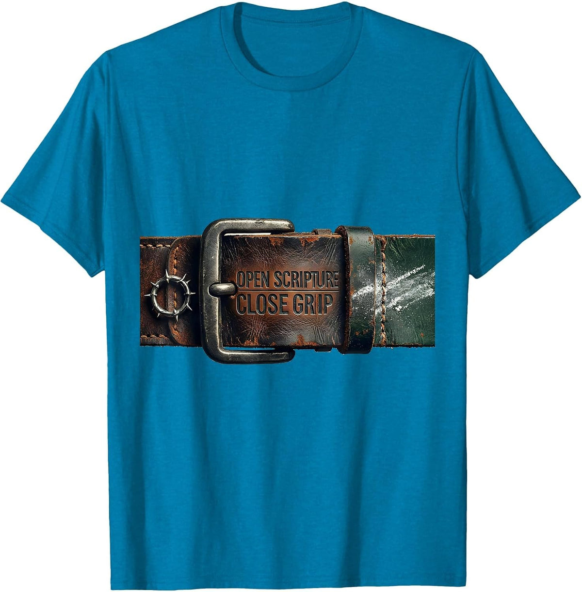 Open Scripture Close Grip Vintage Christian Gym Humor T-Shirt - Sapphire Blue
