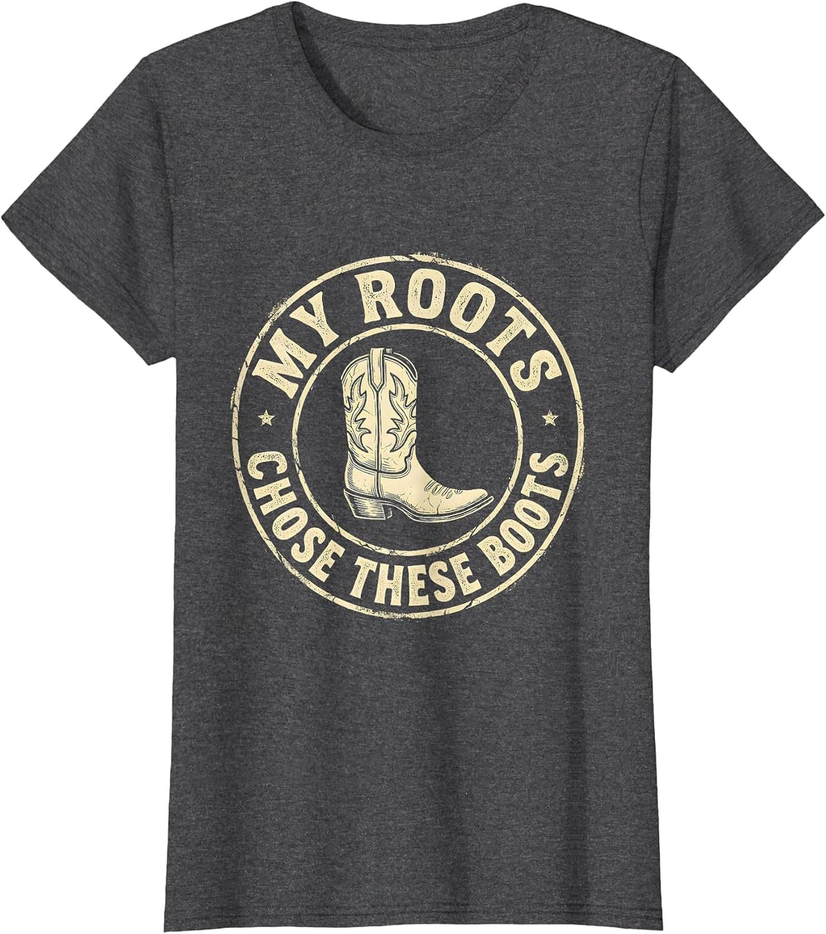Women's My Roots Chose These Boots Boho Western Country Music Fan T-Shirt - Dark Heather Grey