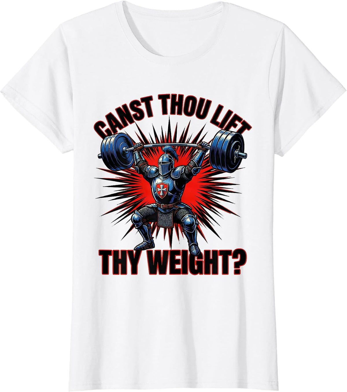 Canst Thou Lift Thy Weight Pop Art Christian Gym Medieval T-Shirt - White