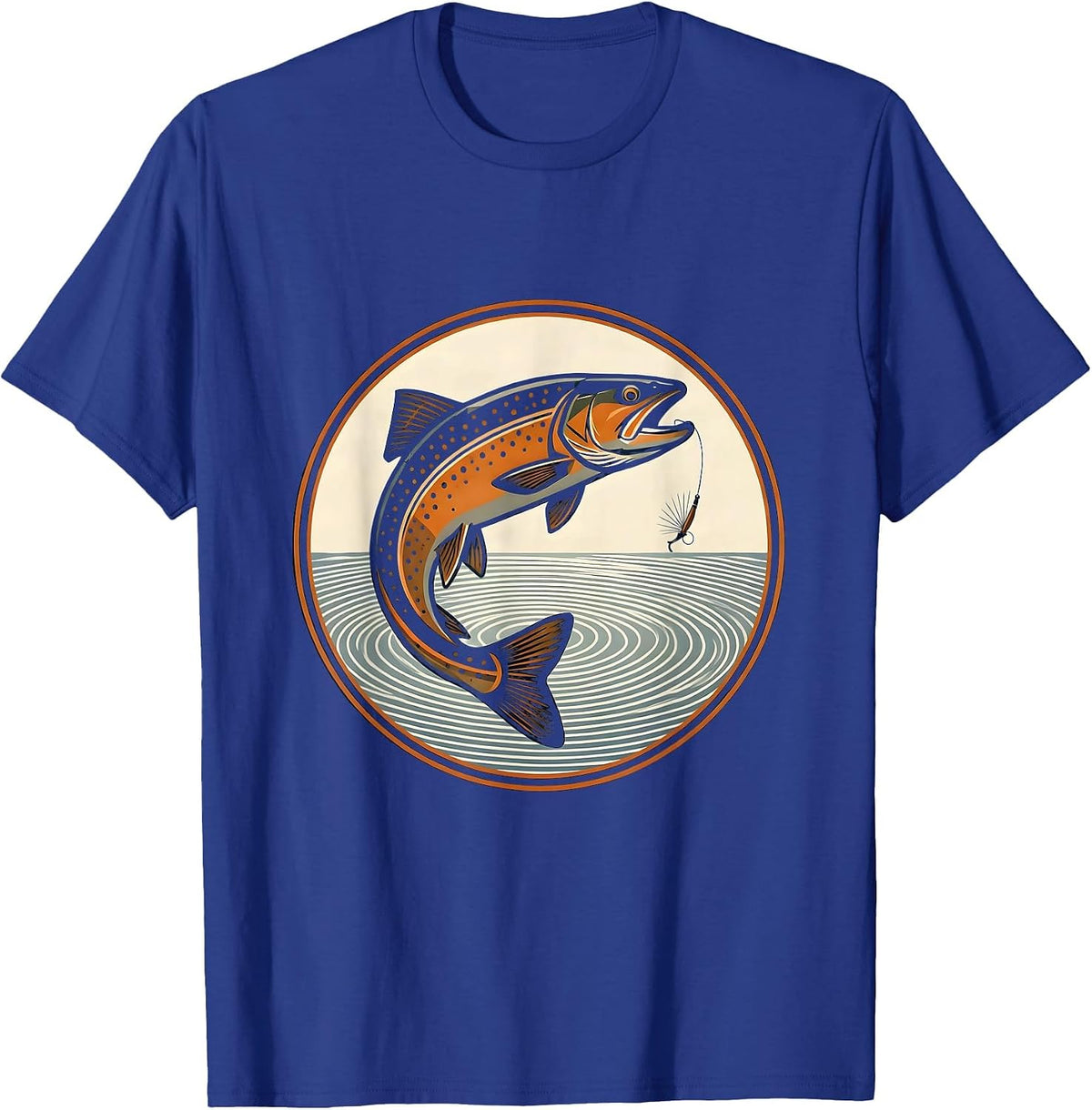 Men's Trout Rising to Dry Fly Fishing Graphic T-Shirt - Royal Blue