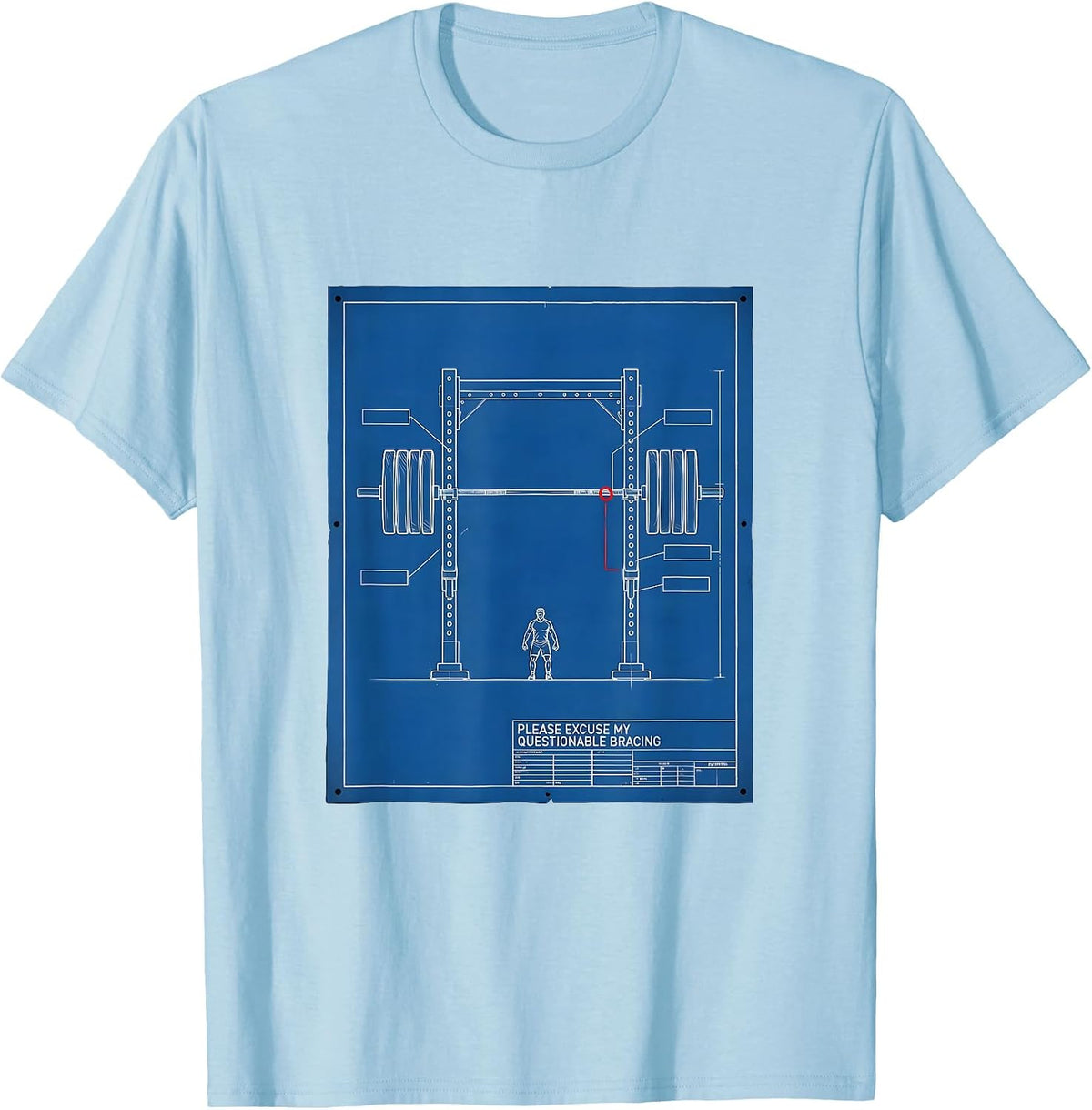 Men's Please Excuse My Questionable Bracing Technical Blueprint T-Shirt - Baby Blue