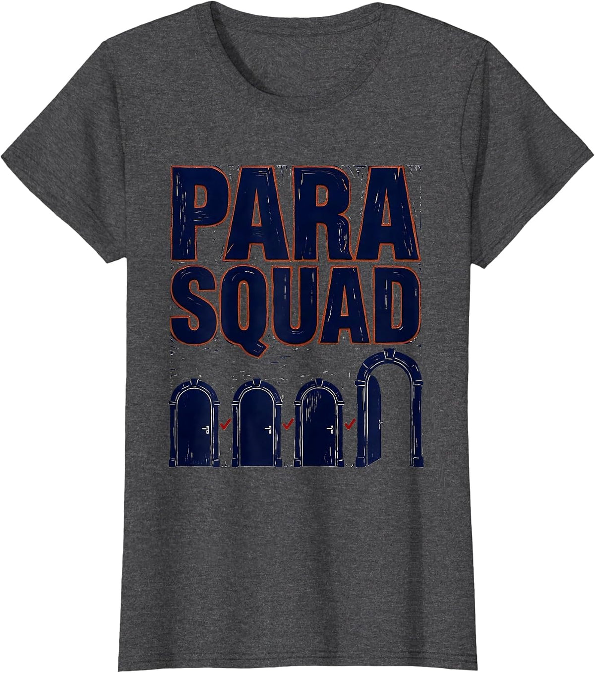 Women's Para Squad Linocut Teacher Paraeducator Appreciation Back T-Shirt - Dark Heather Grey