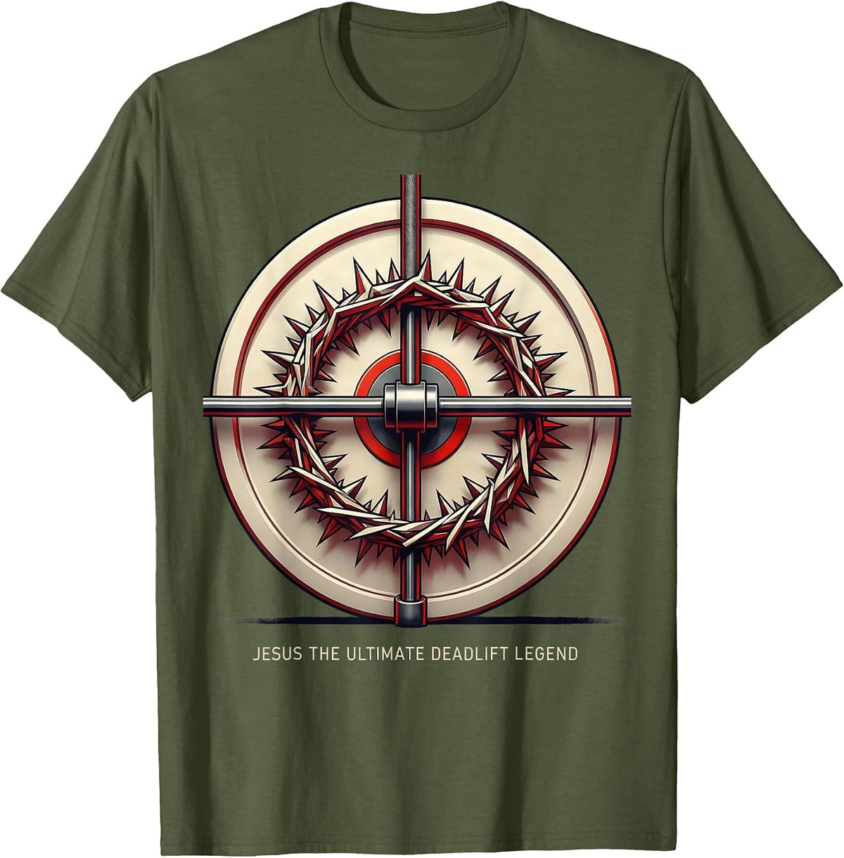 Men's Jesus The Ultimate Deadlift Legend Geometric Christian Gym T-Shirt - Olive Green