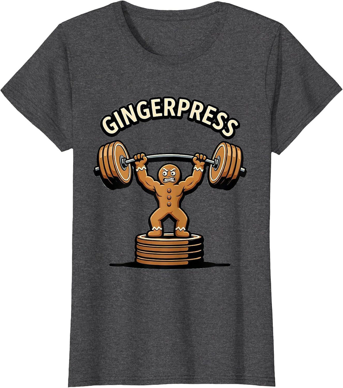 Women's Gingerpress Funny Gingerbread Man Gym Bodybuilding Christmas T-Shirt - Dark Heather Grey