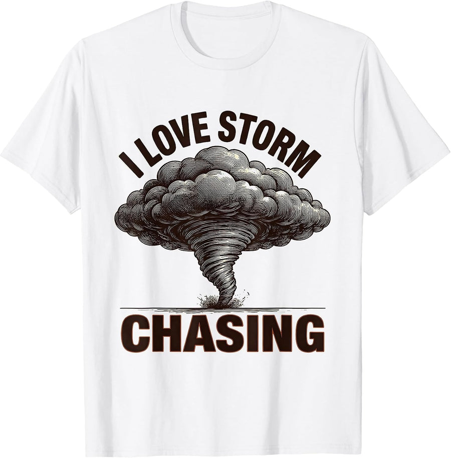 Men's I Love Storm Chasing Crosshatch Etching Meteorology T-Shirt - White