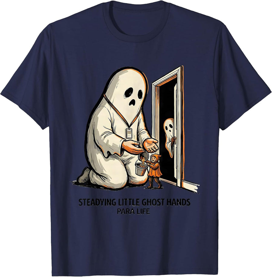Steadying Little Ghost Hands, Para Life Paraeducator T-Shirt - Navy Blue