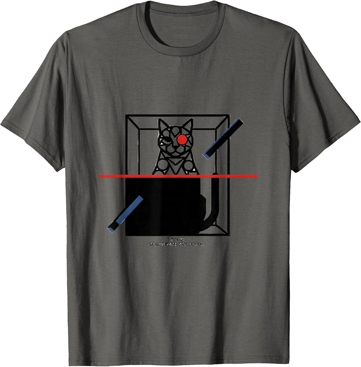 Men's I'm Alive Schrödinger Stand Back Quantum Physics Humor T-Shirt - Asphalt Grey