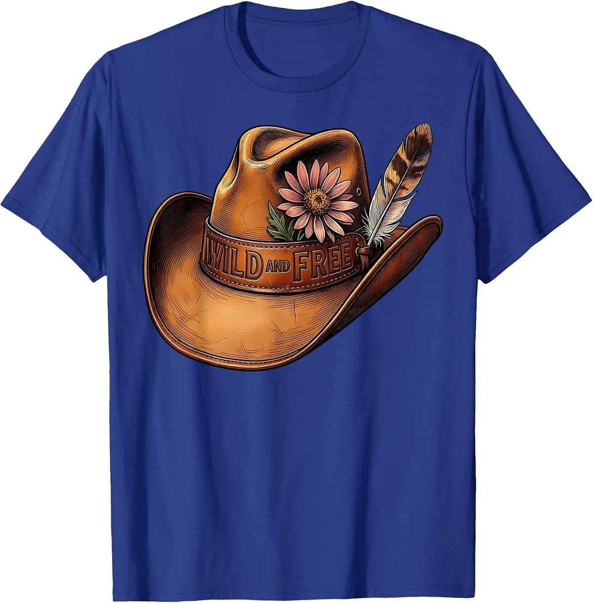 Wild and Free Womens Western Boho Design T-Shirt - Royal Blue