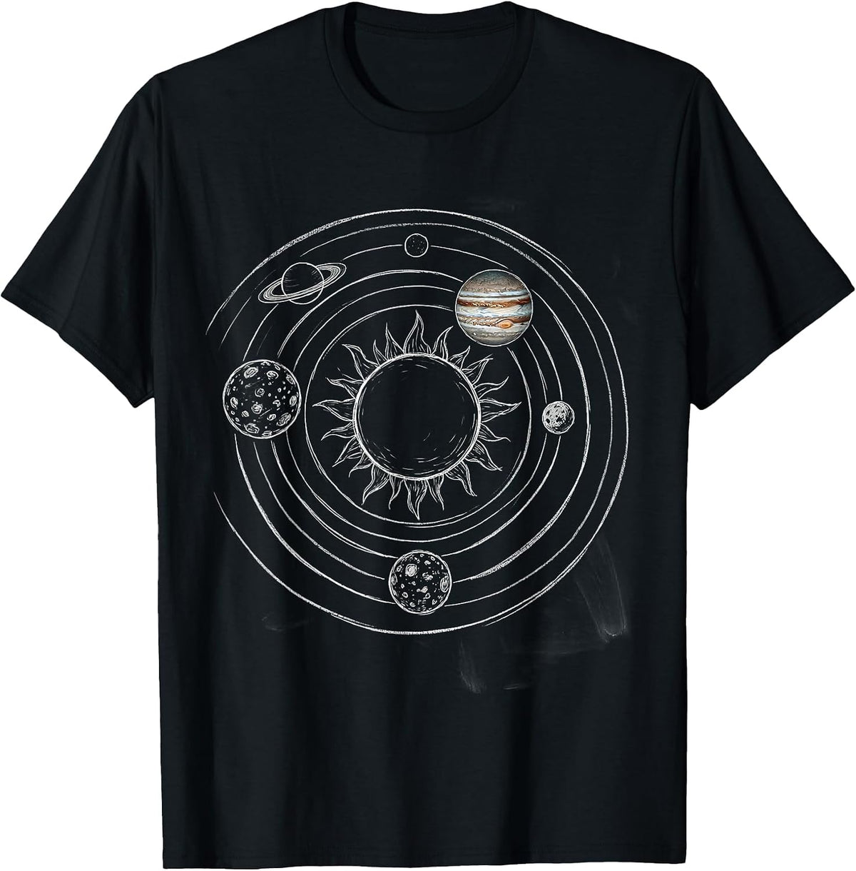 Men's Solar System Chalkboard Illustration Science Design T-Shirt - Black