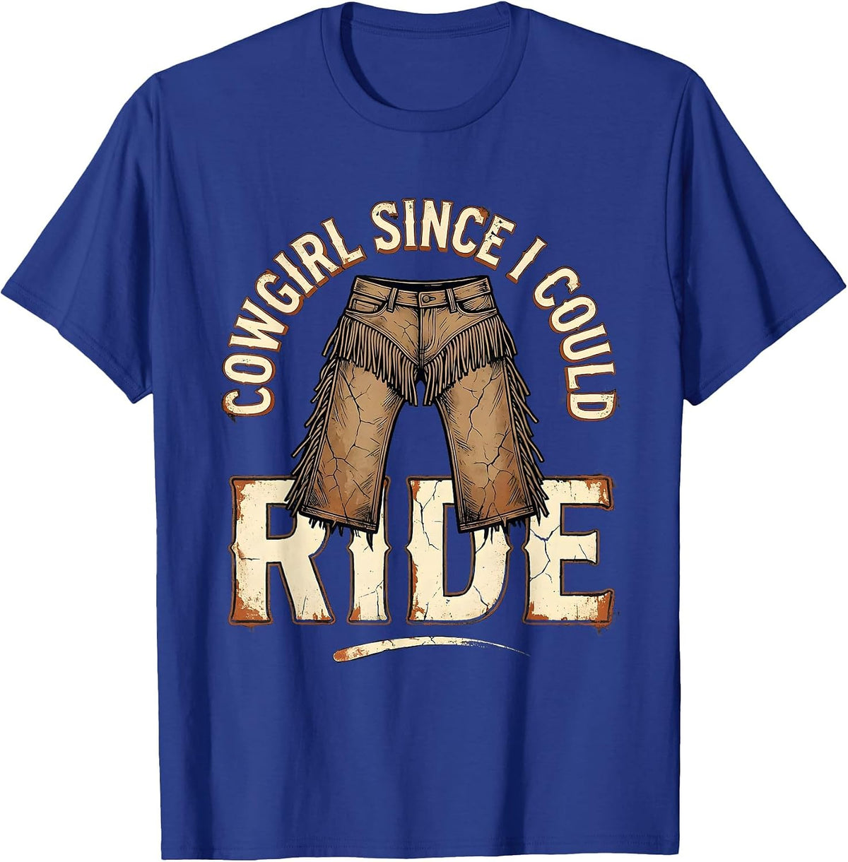 Cowgirl Since I Could Ride Distressed Vintage Western Rodeo T-Shirt - Royal Blue