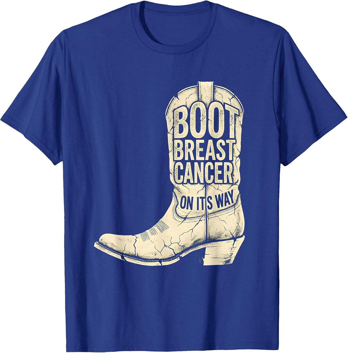 Men's Boot Breast Cancer On Its Way Boho Western Cowgirl Support T-Shirt - Royal Blue