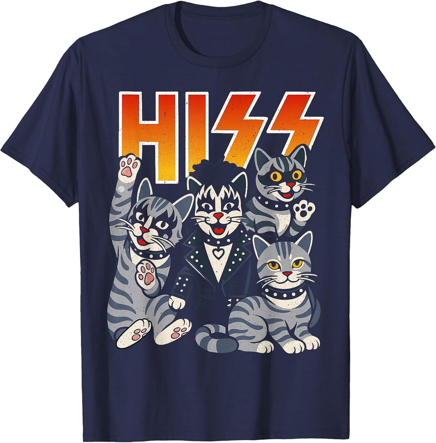 Hiss Cats Rock Kittens Kitty Rocking Music Cat Lovers T-Shirt - Navy Blue