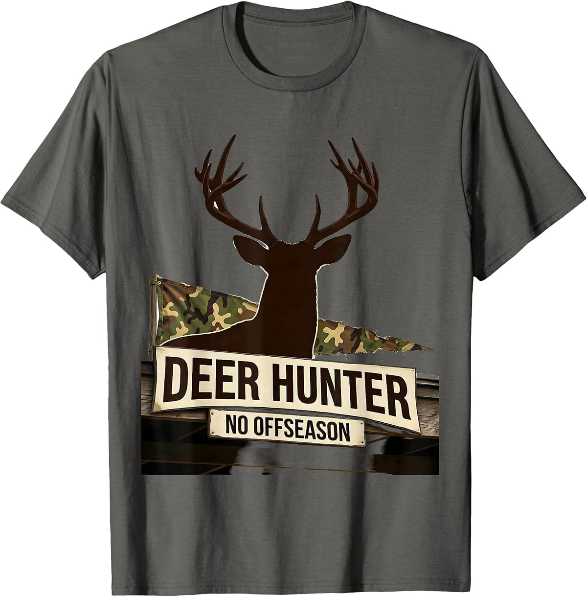 Men's Deer Hunter No Offseason Funny Camo Dad Hunting Gift T-Shirt - Asphalt Grey