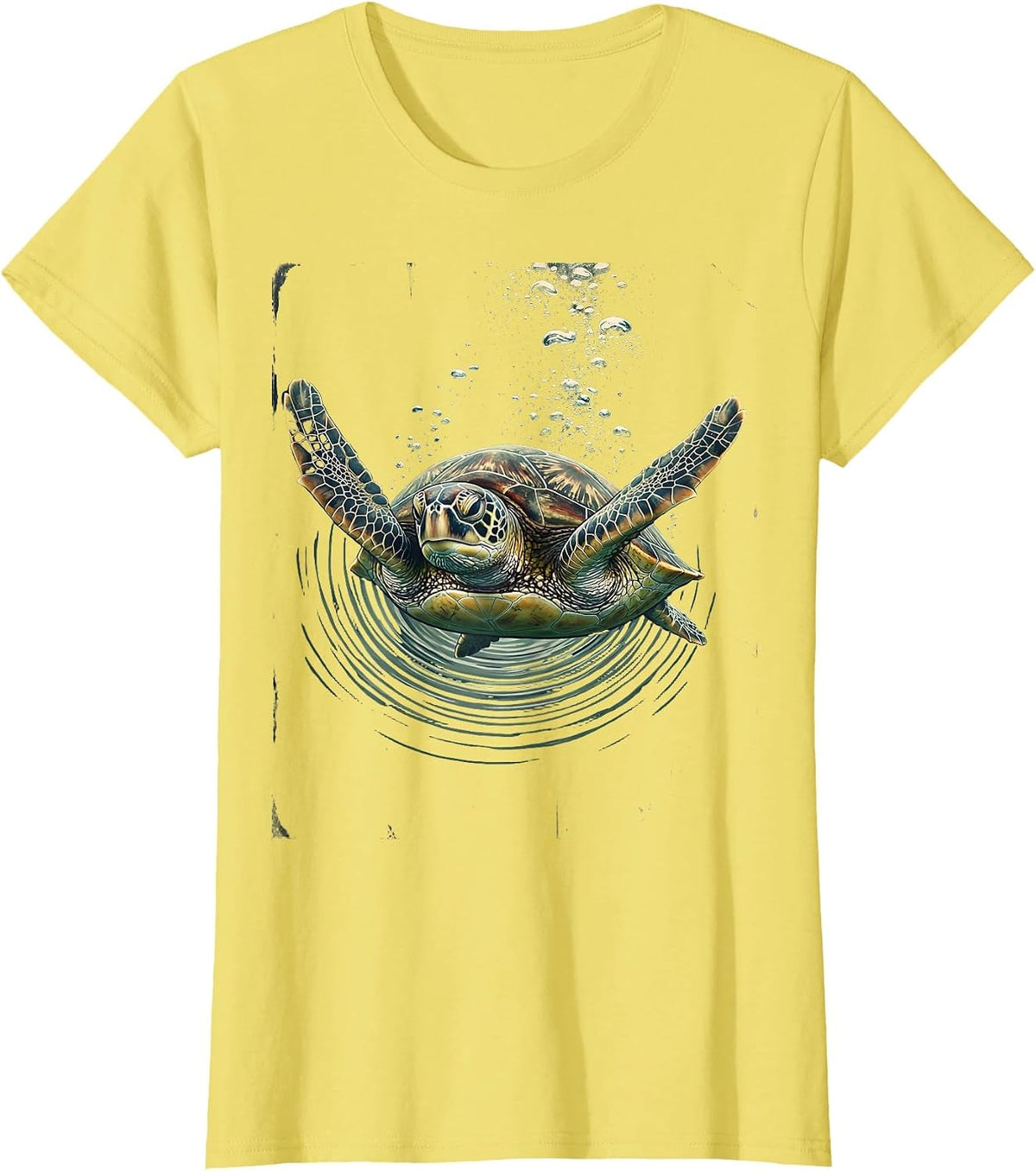 Women's Sea Turtle Ocean Depths Graphic Tee T-Shirt - Lemon Yellow