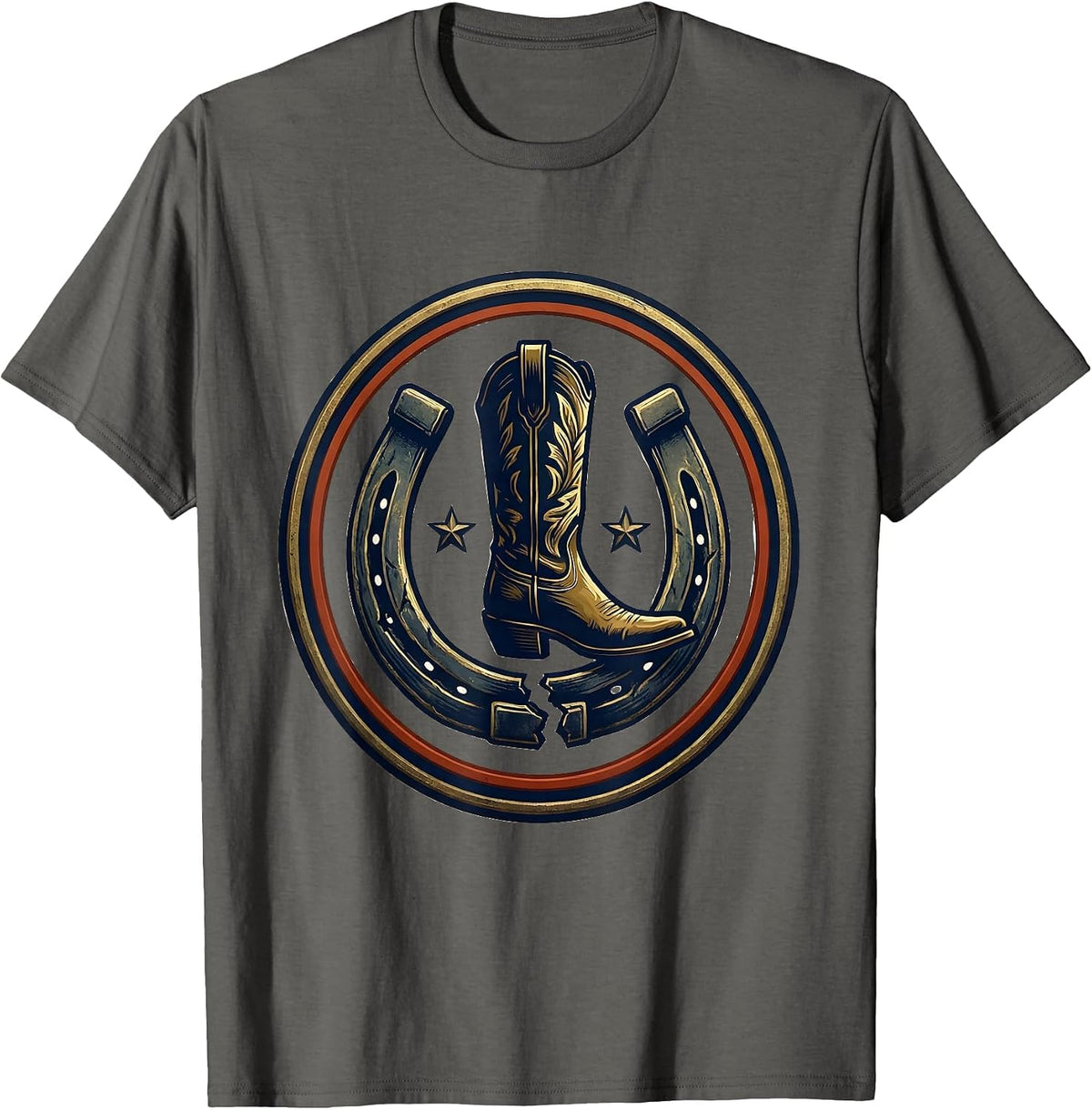 Western Boot Horseshoe Emblem Cowgirl Rodeo Pride T-Shirt - Asphalt Grey