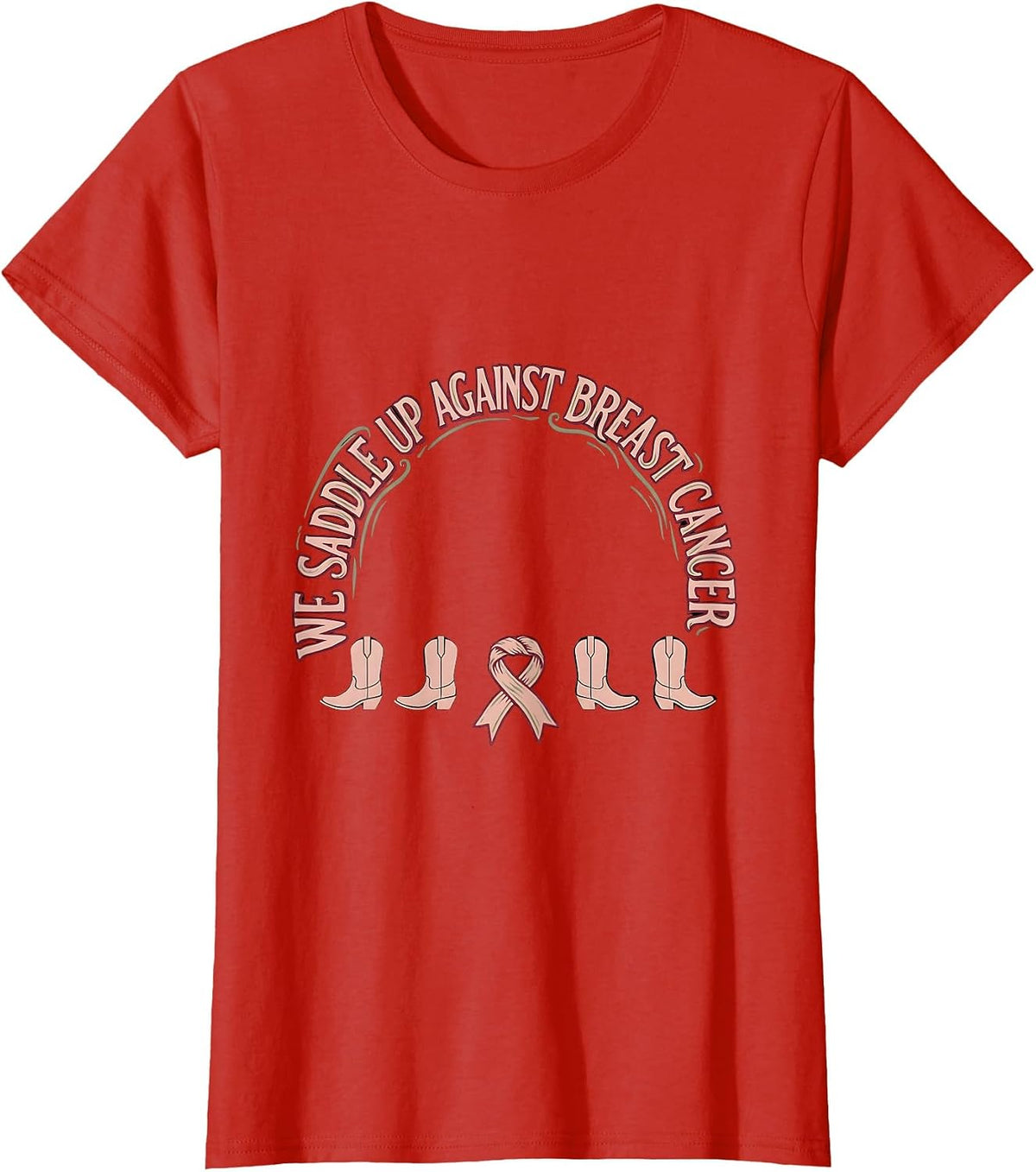 Women's We Saddle Up Against Breast Cancer Boho Western Cowgirl Pink T-Shirt - Red