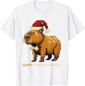 Cappy Christmas Friends Cross Stitch Sampler Capybara Santa T-Shirt - White