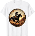 Men's Cowgirl Silhouette Horseback Desert Sunset Rodeo T-Shirt - White