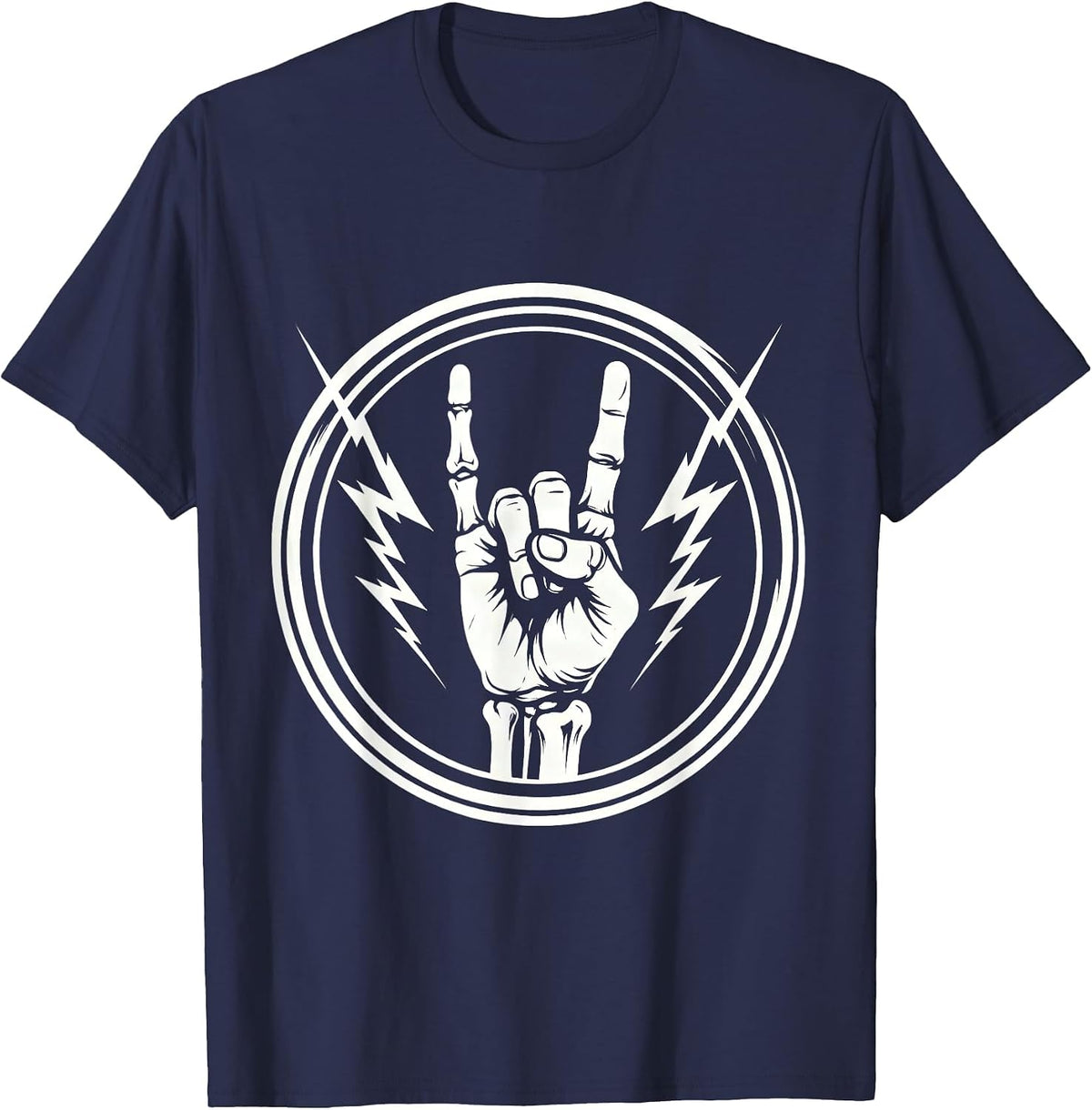 Vintage Rock Devil Horns Hand Gesture Graphic T-Shirt - Navy Blue