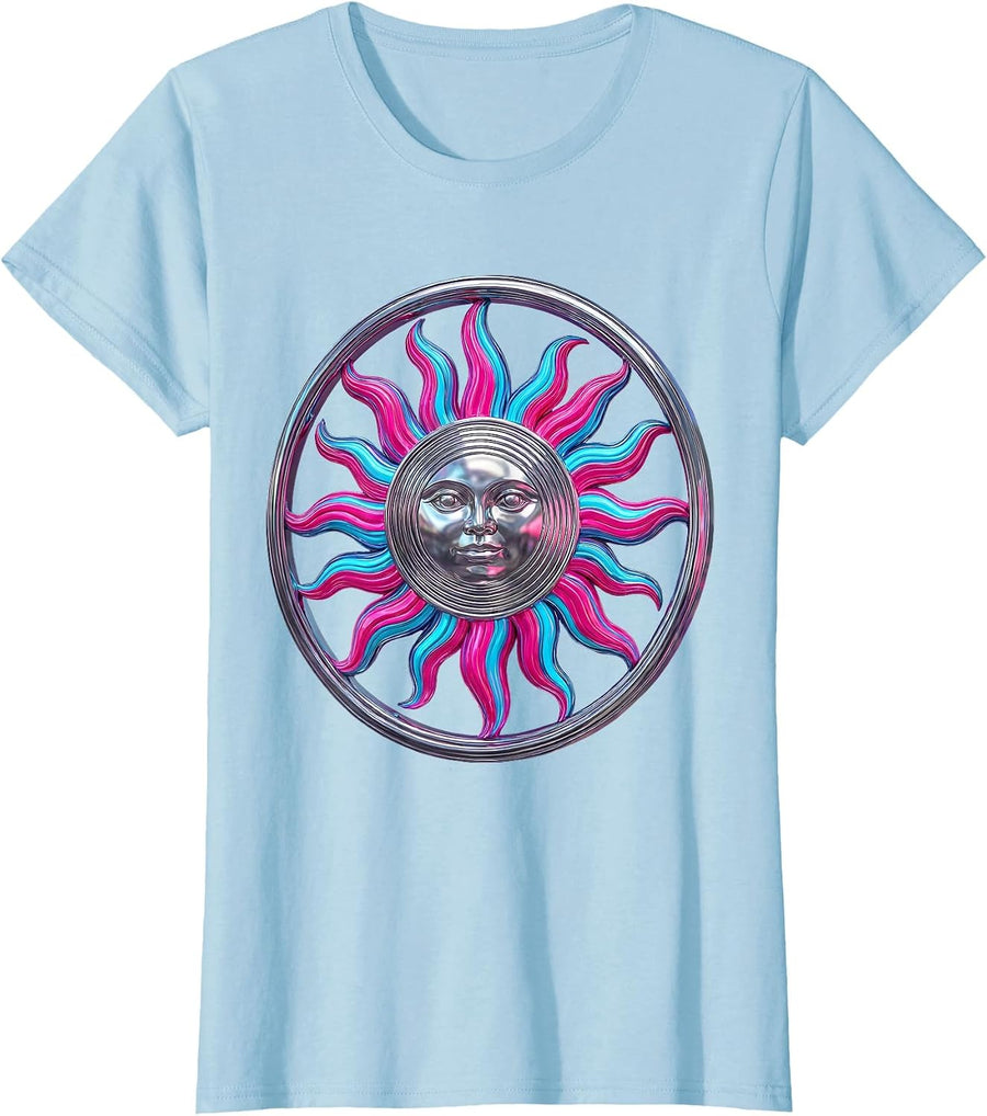 Women's Giant Sun Solar Flare Eruption Galaxy Design T-Shirt - Baby Blue