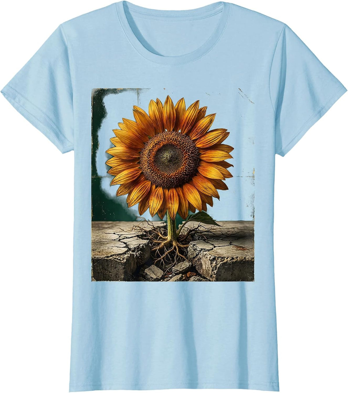 School Counselor Sunflower Through Concrete Design T-Shirt - Baby Blue