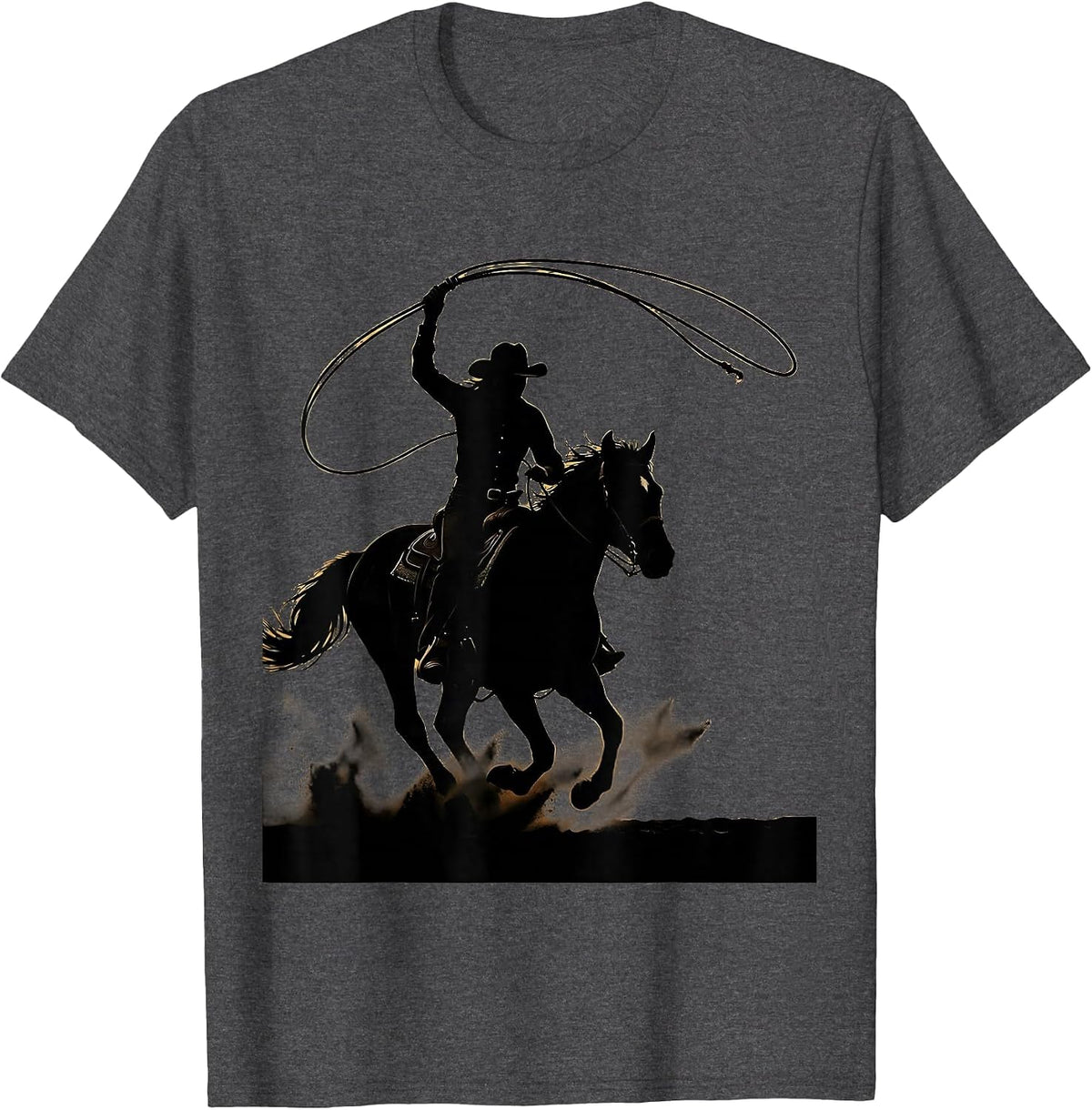 Men's Cowgirl Swinging Rope Rodeo Arena Graphic T-Shirt - Dark Heather Grey