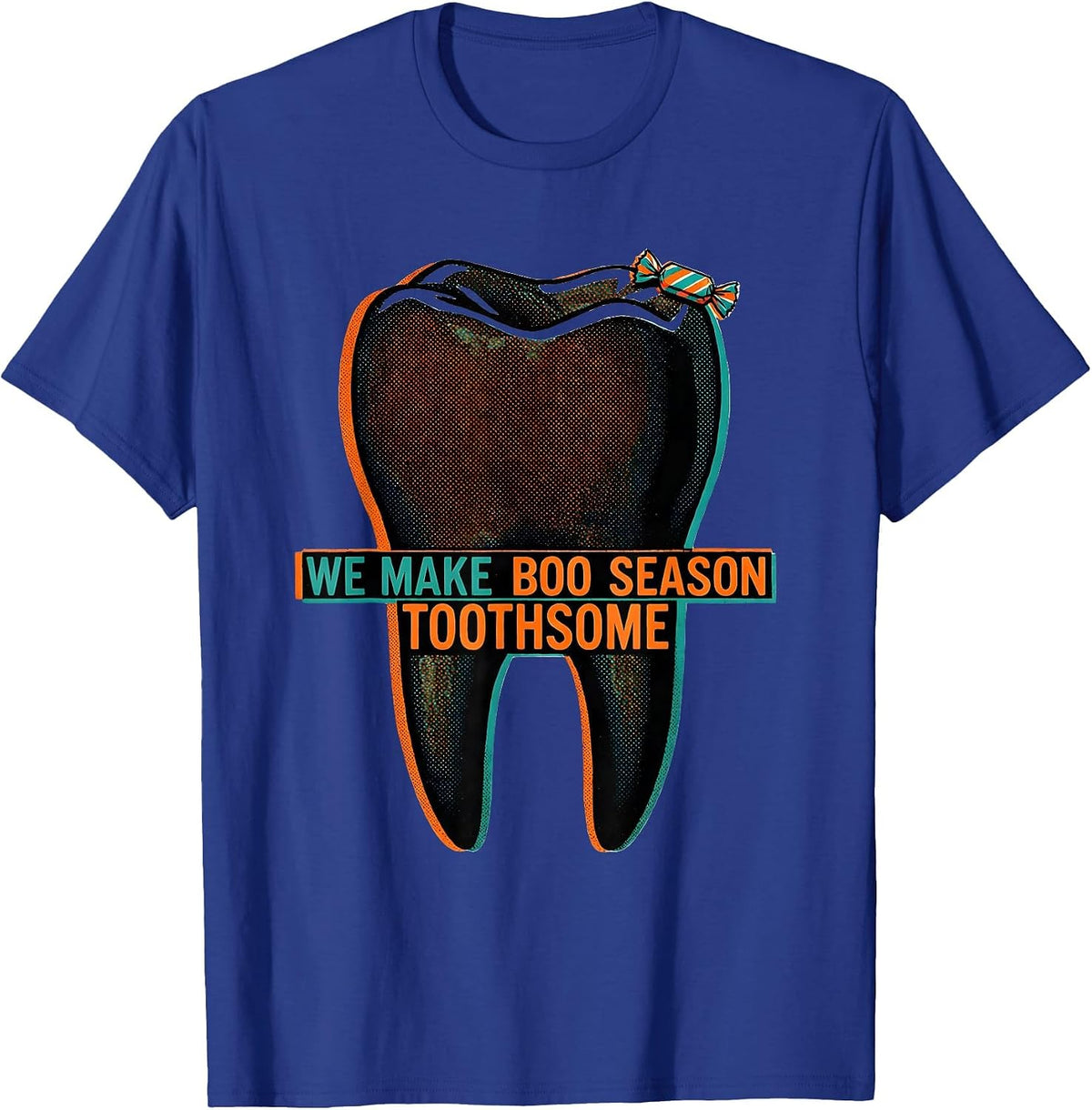 Men's We Make Boo Season Toothsome Risograph Dental Squad T-Shirt - Royal Blue