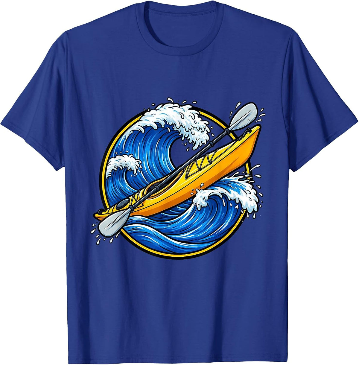 Double Kayak Ocean Waves Paddling Graphic T-Shirt - Royal Blue