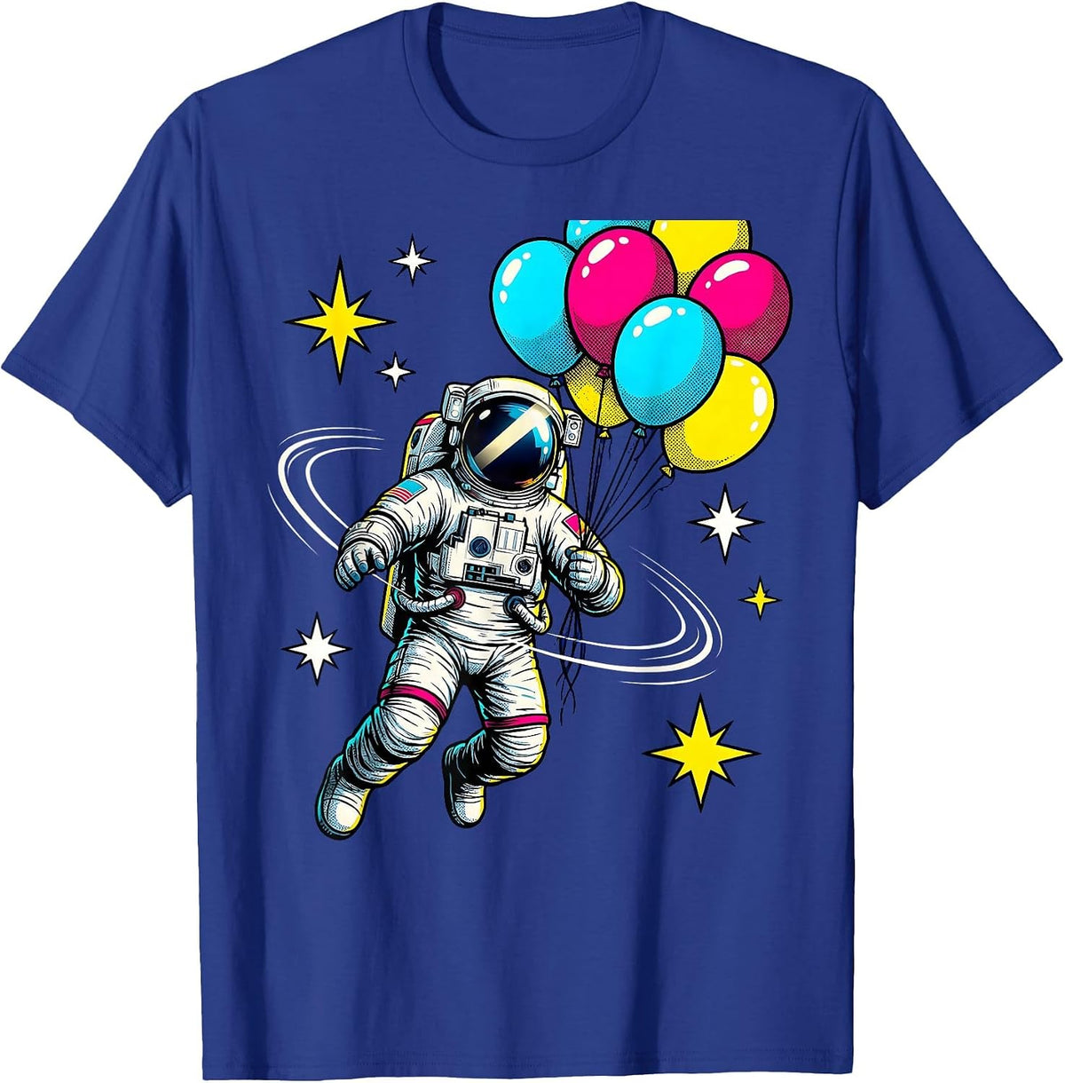 Men's Astronaut Birthday Balloons Space Illustration T-Shirt - Royal Blue
