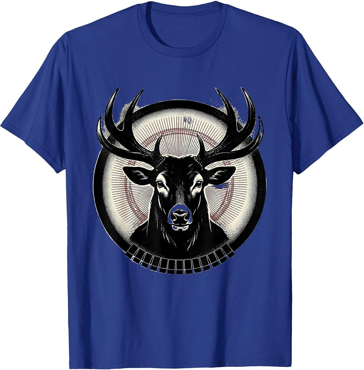 Sealed Buck Head Badge Blackwork Dotwork Deer Hunter T-Shirt - Royal Blue