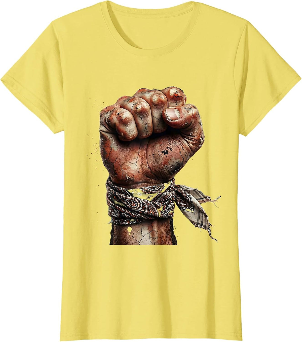 Bandana Wrapped Clenched Fist Graphic T-Shirt - Lemon Yellow