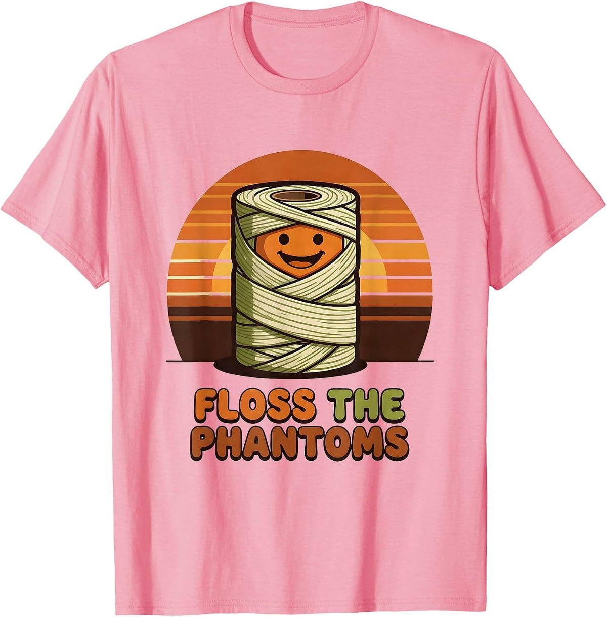 Men's Floss the Phantoms Retro 70s Halloween Dentist Dental Pun T-Shirt - Pink