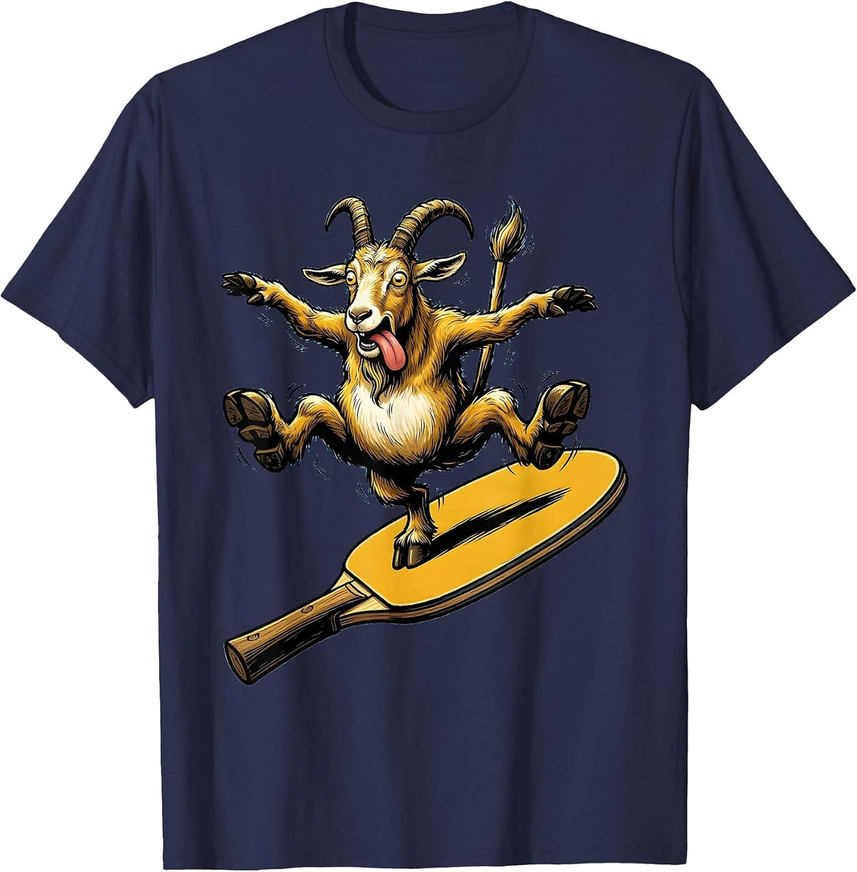 Mountain Goat Pickleball Paddle Balancing Act T-Shirt - Navy Blue