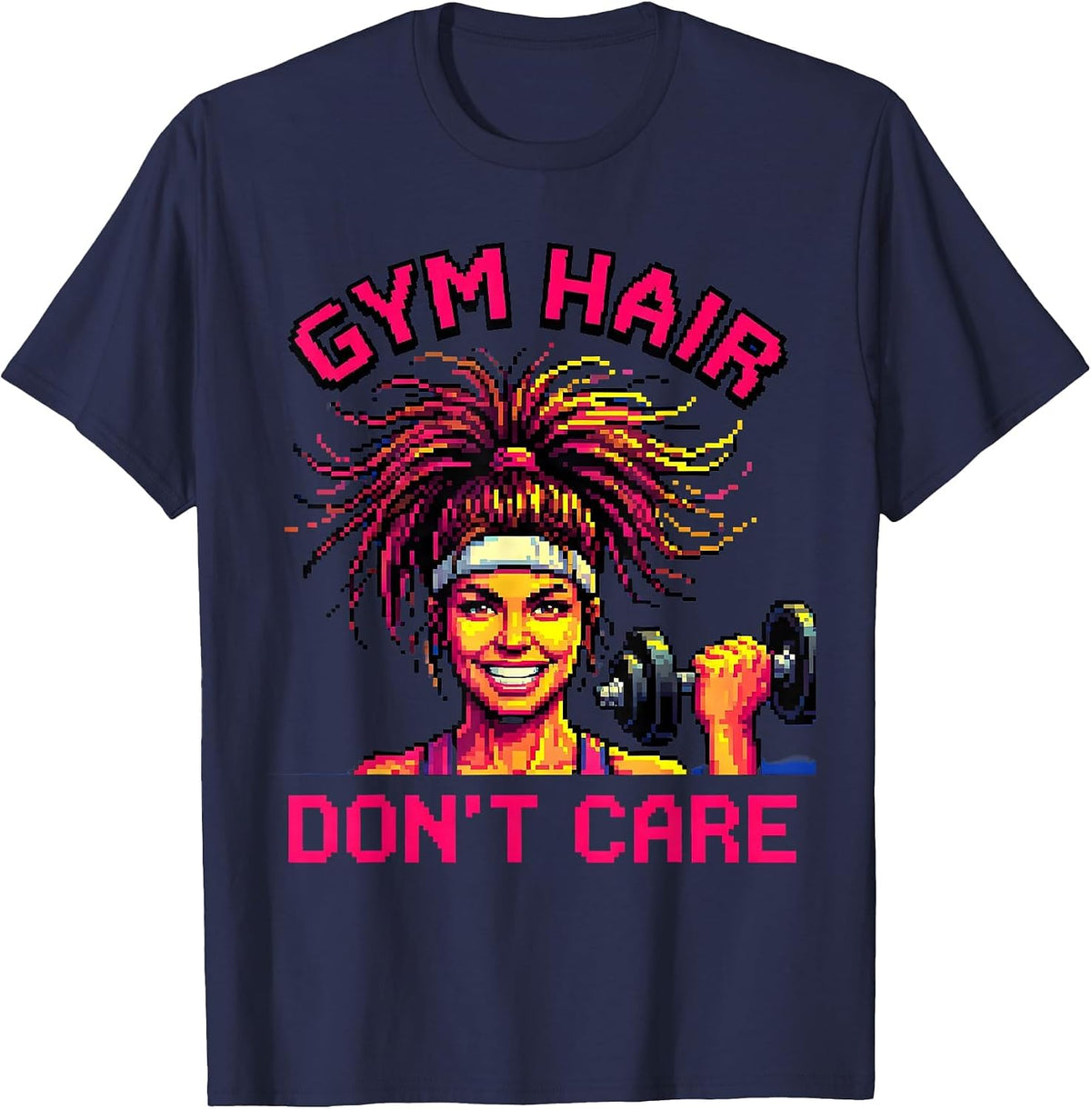 Men's Gym Hair Don't Care Funny Workout Design T-Shirt - Navy Blue