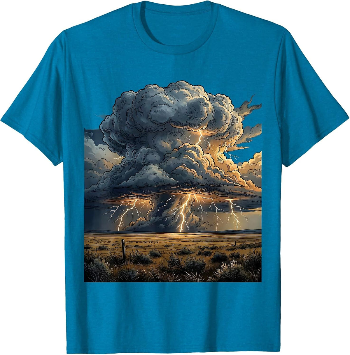 Lightning Storm Over Open Flatlands Graphic T-Shirt - Sapphire Blue