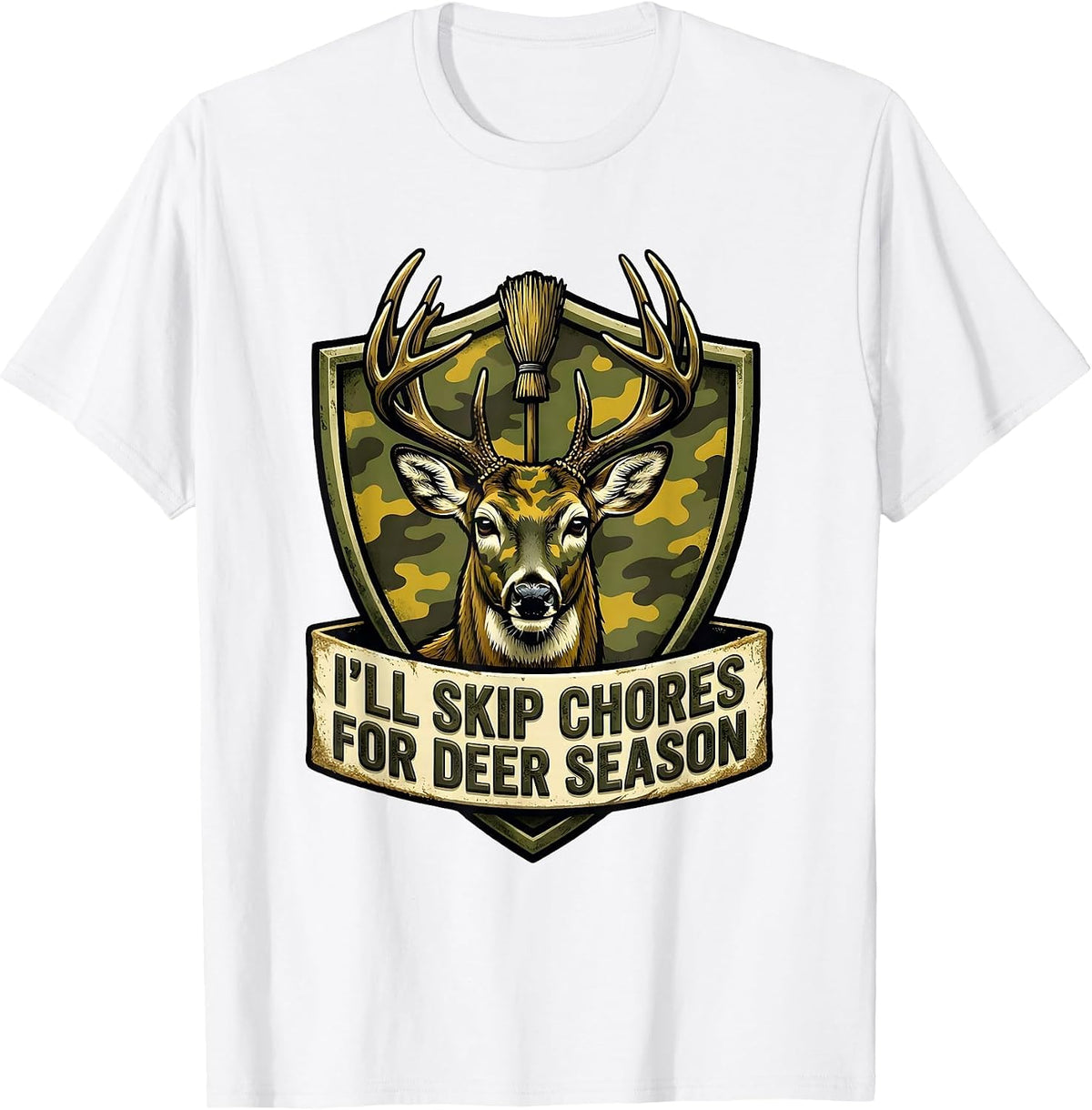 Men's I’ll Skip Chores For Deer Season Funny Hunting Dad Humor T-Shirt - White
