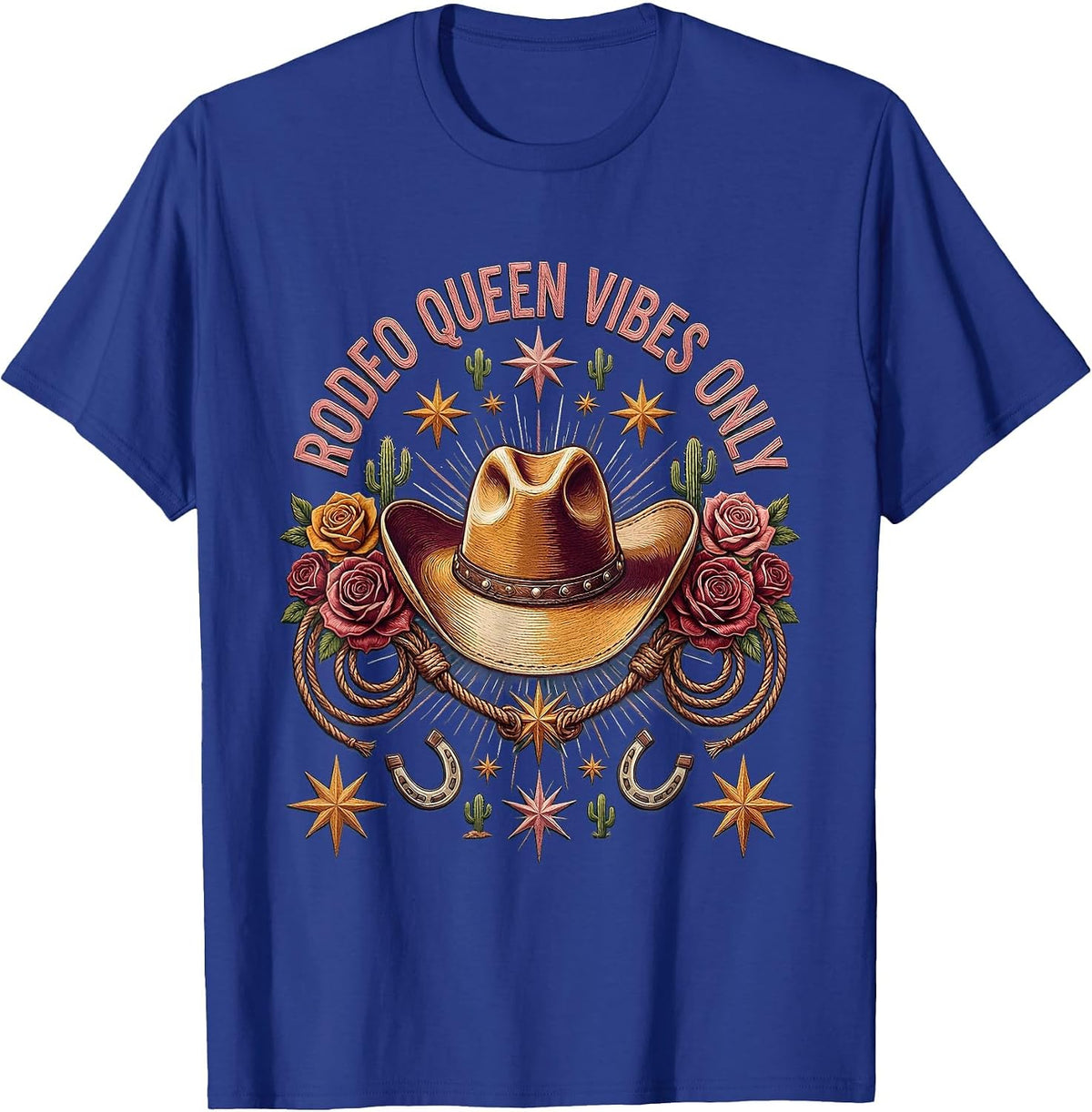Rodeo Queen Vibes Only Cowgirl Design T-Shirt - Royal Blue