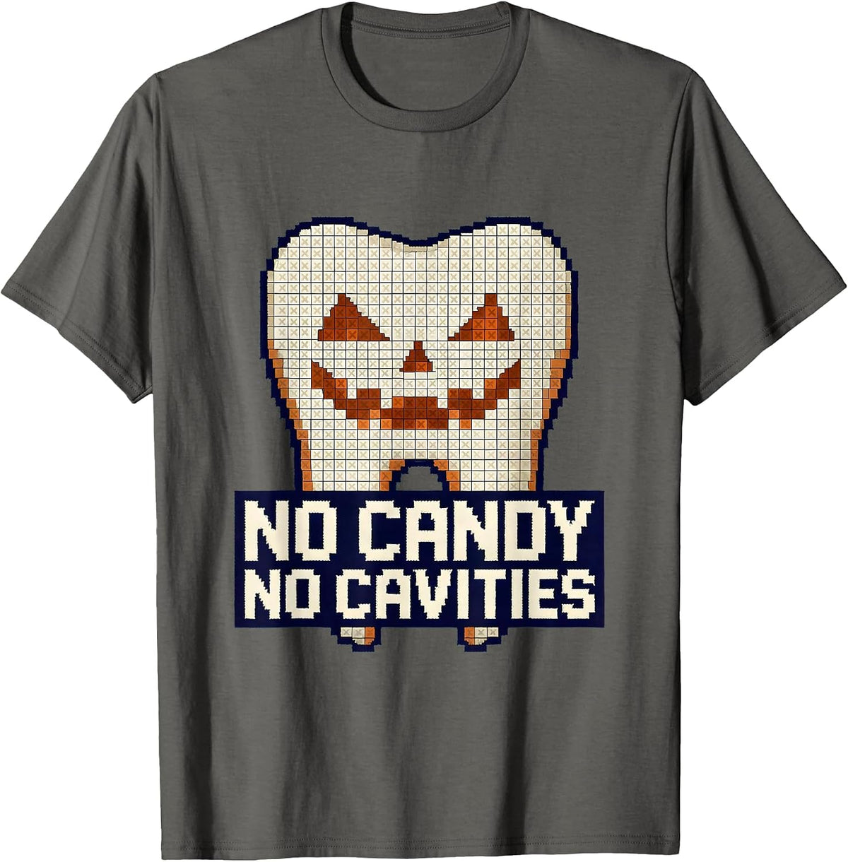 Men's No Candy No Cavities Dental Halloween Design T-Shirt - Asphalt Grey