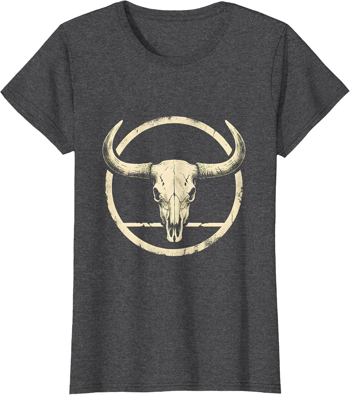 Women's Sealed Longhorn Skull Boho Western Cowgirl Pride T-Shirt - Dark Heather Grey
