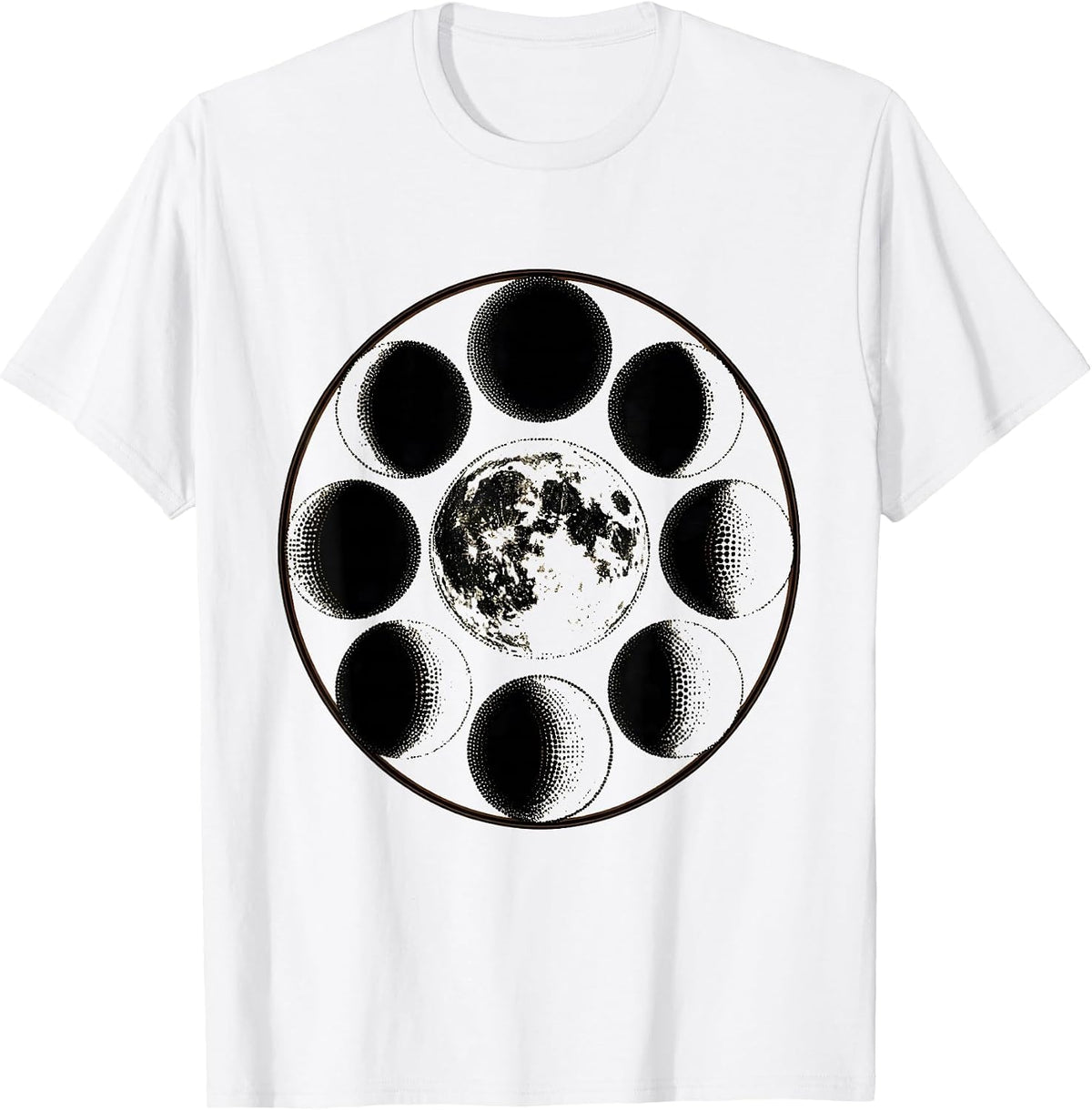 Men's Halftone Moon Phases Row Celestial Design T-Shirt - White