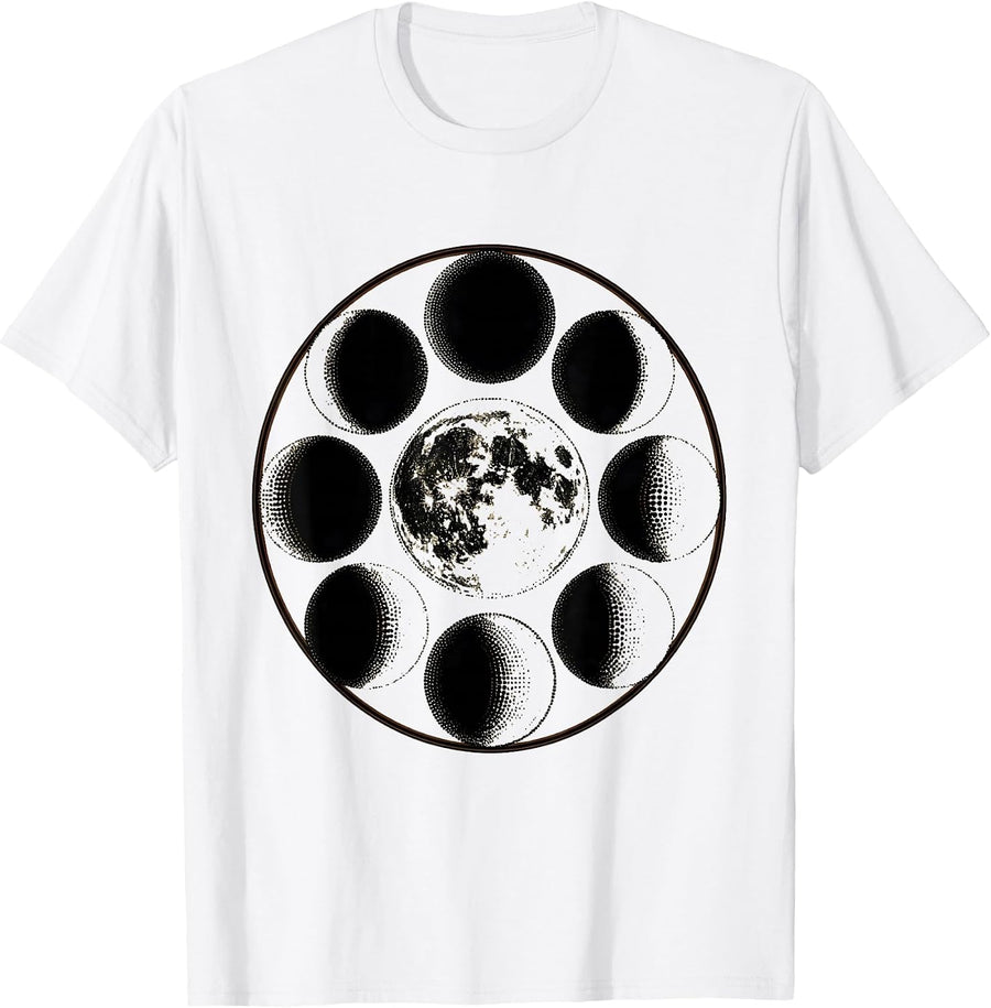 Men's Halftone Moon Phases Row Celestial Design T-Shirt - White