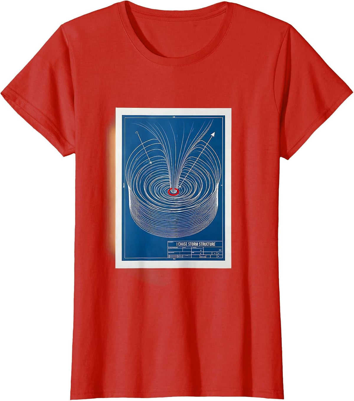 I Chase Storm Structure Technical Blueprint Meteorology T-Shirt - Red